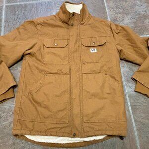 Lee Jeans Men’s S Barn Coat Warm Sherpa Lined Brown Country Chore Zip Jacket  **